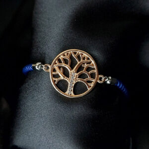 Silver tree rose gold thread bracelet