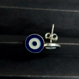 Silver evil eye round earring