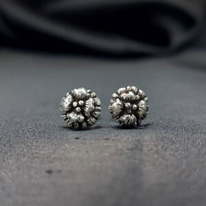 Silver oxidized rose stud earring