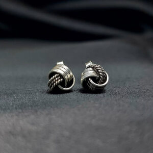 Silver oxidized rolled stud earring
