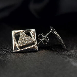 Silver square earring
