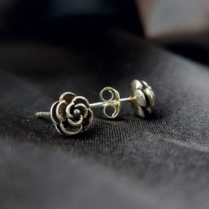 Silver oxidized rose stud earring