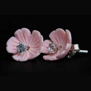 Silver pink flower stud earring