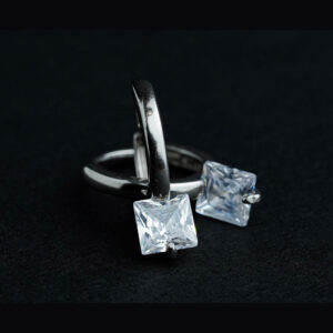 Silver solitaire square earring