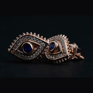 Silver rose gold evil eye earring