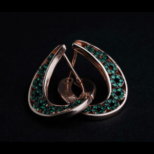 Silver rose gold green flower earring