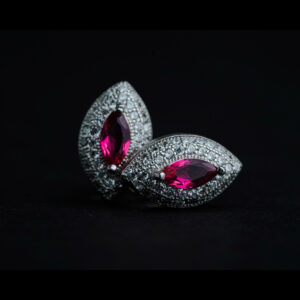 Silver red stone studded earring