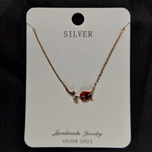 Silver rose gold red rose necklace