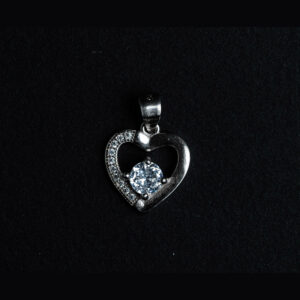 Silver solitaire diamond heart pendent