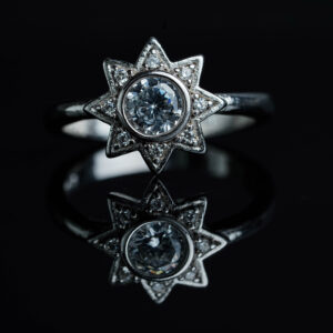 Silver solitaire star ring